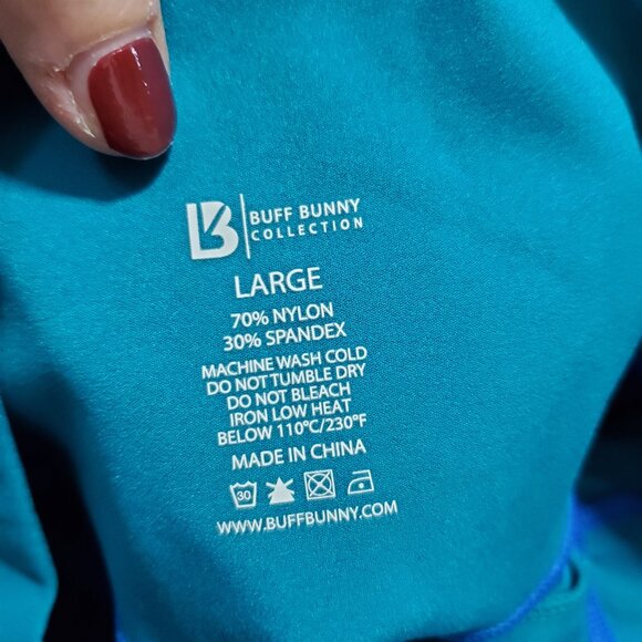 BUFFBUNNY Compression 7/8 Leggings 26" Gym Workout Run Teal Blue Women's Large - Picture 6 of 9